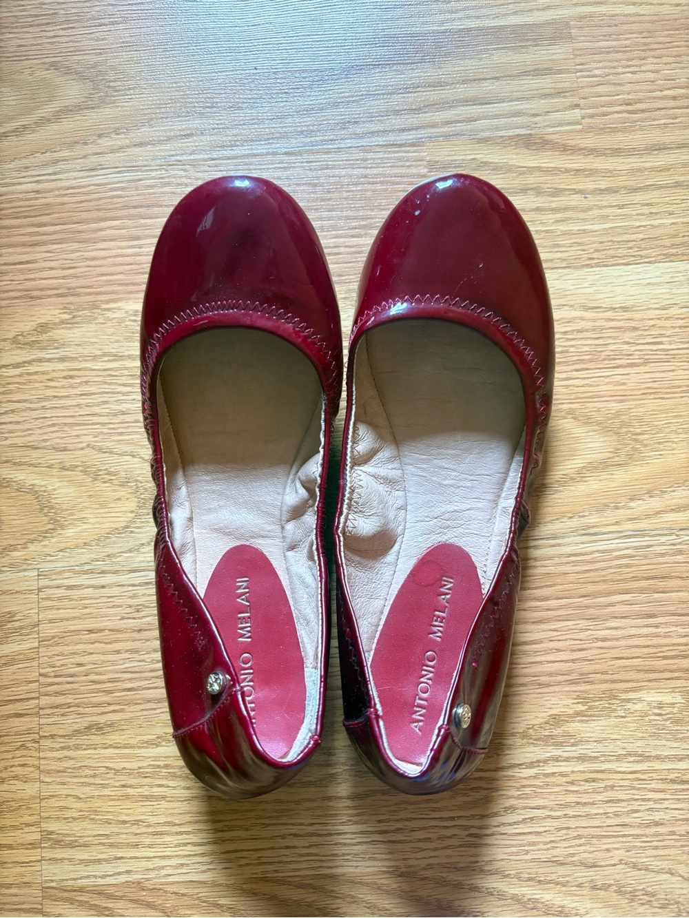 ANTONIO MELANI Burgundy Patent Leather Slip-On Ballet Flats